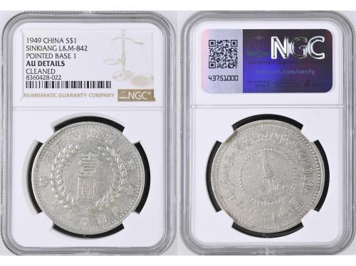 CHINA. 1 Dollar (Yuan). 1949. SINKIANG. NGC AU DETAILS CLEAN