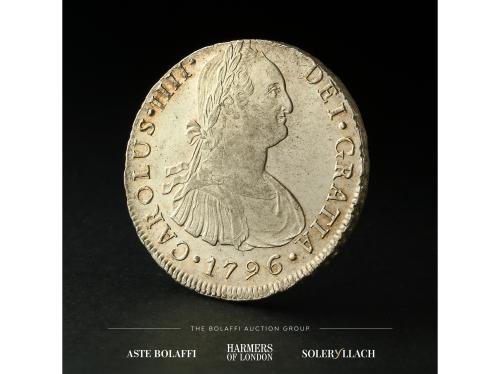 CARLOS IV. 8 Reales. 1796. LIMA. I.J. Anv.: Busto laureado a