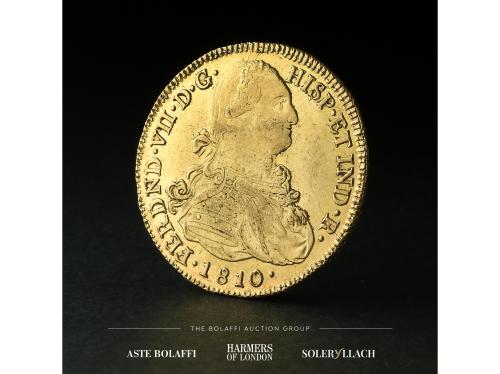 FERNANDO VII. 8 Escudos. 1810. POPAYÁN. J. F. Anv.: Busto de