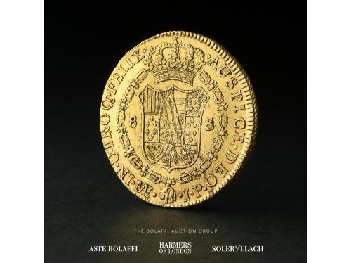 FERNANDO VII. 8 Escudos. 1812. LIMA. J.P. Anv.: Busto pequeñ
