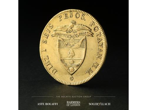 COLOMBIA. 16 Pesos. 1844. POPAYÁN. U. M. Anv.: República de 