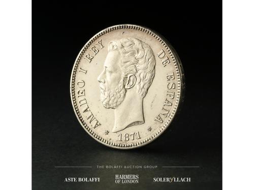 AMADEO I. 5 Pesetas. 1871 (*18-71). S.D.-M. Anv.: Busto a iz
