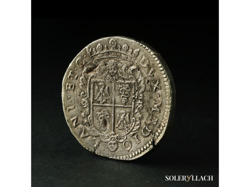 FELIPE II. Ducatón. 1592. MILÁN. 32,13 grs. (Roturas de cuño