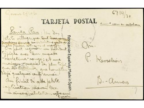 ✉ ESPAÑA. Ed. 594. 1931. GERONA a BÉLGICA. Tarjeta Postal ci