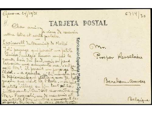 ✉ ESPAÑA. 1930. GERONA a BÉLGICA. Tarjeta Postal circulada c