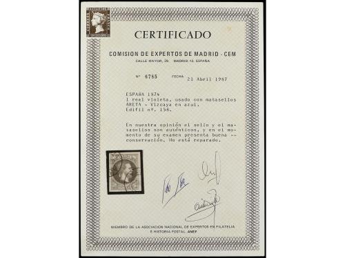 ° ESPAÑA. Ed. 158. 1 real violeta. Mat. ARETA / VIZCAYA en a