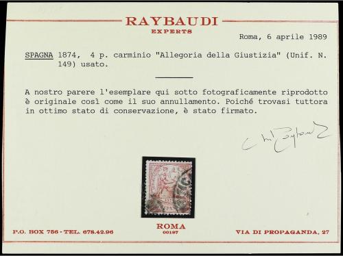 ° ESPAÑA. Ed. 151. 4 pts. rosa. Mat. CERTIFICADO / MADRID. M