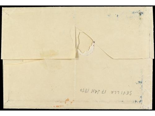 ✉ ESPAÑA. Ed. 1 (2). 1850. SEVILLA a MADRID. 6 cuartos negro