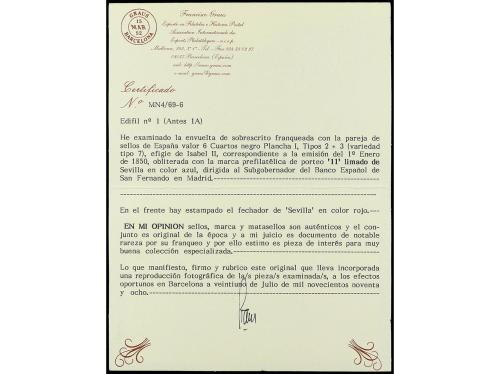 ✉ ESPAÑA. Ed. 1 (2). 1850. SEVILLA a MADRID. 6 cuartos negro