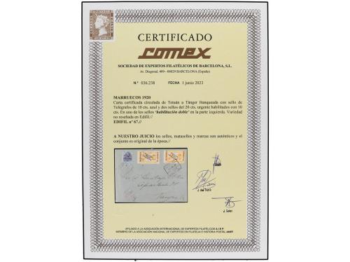 ✉ MARRUECOS. Ed. 67 + 67 var. 1920. TETUÁN a TÁNGER. Carta c