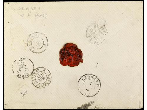 ✉ MONACO. 1875. MONTECARLO a TELLIN (Luxemburgo). Sello fran