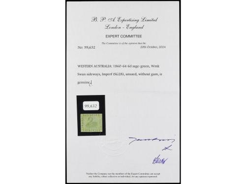 (*) AUSTRALIA. Yv. 8, S.G. 28. 1860. 6 p. verde. Márgenes co