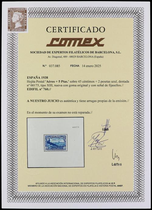 * ESPAÑA. Ed. 760. HB. Aéreo + 5 pts. Arrugas propias de la 