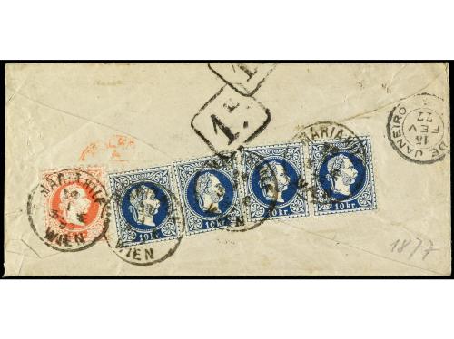 ✉ AUSTRIA. 1877. MARIAHILF (Viena) a RIO DE JANEIRO. 5 kr. r