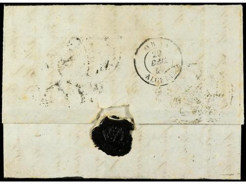 ✉ GRAN BRETAÑA. 1849. LONDRES a ORAN (Argelia). Carta de lut