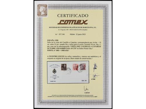 ✉ ESPAÑA. Ed. 1083 +1083A/B. 1950 (23 octubre). AVIÓN CANARI