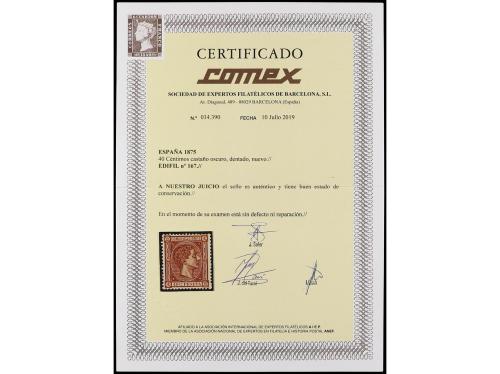 ** ESPAÑA. Ed. 167. 40 céntimos castaño. PIEZA DE LUJO. Cert