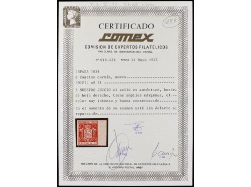 ** ESPAÑA. Ed. 24. 6 cuartos carmín, amplios márgenes, uno b