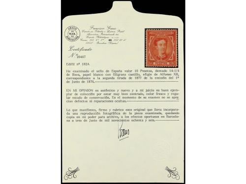 * ESPAÑA. Ed. 182. 10 pesetas bermellón. PIEZA DE LUJO. Cert
