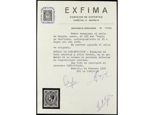 * ESPAÑA. Ed. 185. 25 céntimos negro. LUJO. Cert. EXFIMA. 
