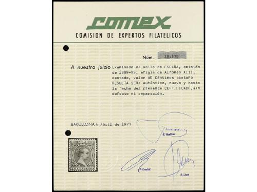 * ESPAÑA. Ed. 223. 40 céntimos castaño. LUJO. Cert. COMEX. C