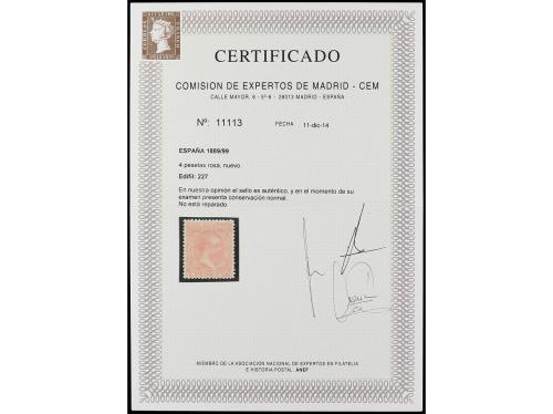 * ESPAÑA. Ed. 227. 4 pesetas rosa. Centrado perfecto. PIEZA 