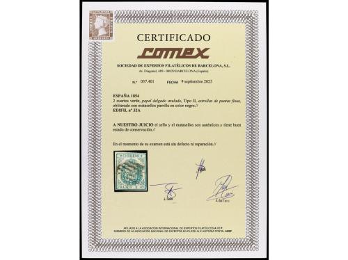 ° ESPAÑA. Ed. 32A. 2 cuartos verde, "puntas finas". Márgenes