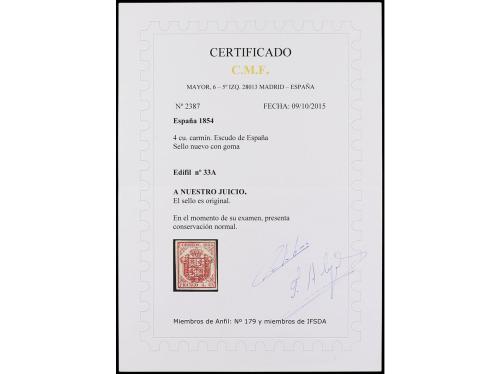 (*) ESPAÑA. Ed. 33A. 4 cuartos carmín s. papel azulado. PIEZ