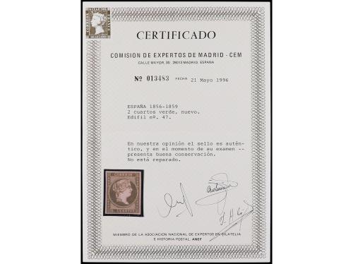 * ESPAÑA. Ed. 47. 2 cuartos verde. PIEZA DE LUJO. Se incluye