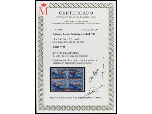 * ESPAÑA E. LOCALES PATRIOTICAS: MADRID. Ed. 52. Bloque de c