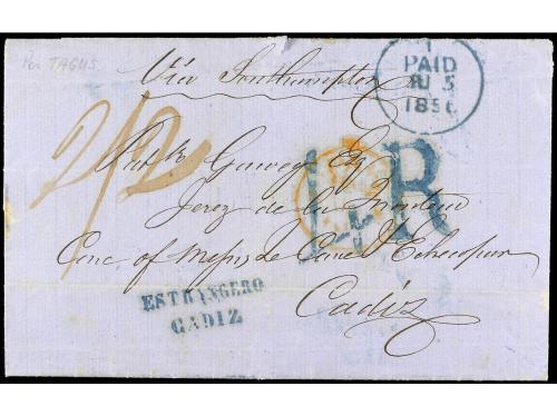 ° ESPAÑA. Ed. 52. 4 cuartos naranja, mat. ESTRANGERO/CADIZ e