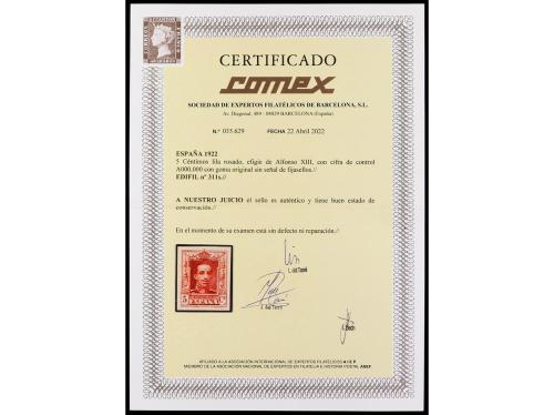 ** ESPAÑA. Ed. 311s. 5 céntimos lila SIN DENTAR. RARO. Numer