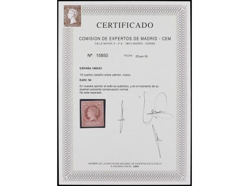 (*) ESPAÑA. Ed. 54. 19 cuartos castaño, grandes márgenes. Mu