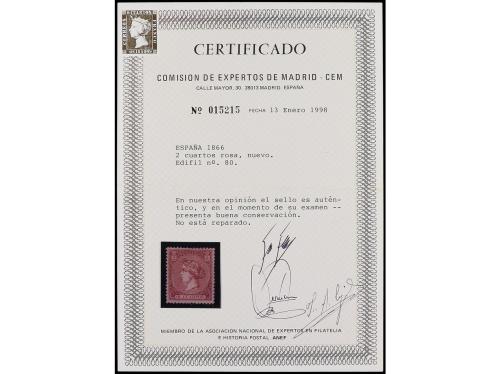 ** ESPAÑA. Ed. 80. 2 cuartos rosa. PIEZA DE LUJO. Cert. CEM.