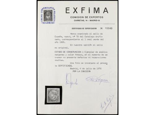 * ESPAÑA. Ed. 72. 1 real verde. PIEZA DE LUJO. Cert. EXFIMA.