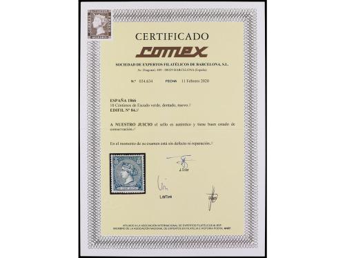 * ESPAÑA. Ed. 84. 10 céntimos verde. PIEZA DE LUJO. Cert. CO