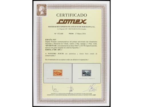 ** ESPAÑA. Ed. 838/39. HB SIN DENTAR. 2 valores. LUJO. Cert.