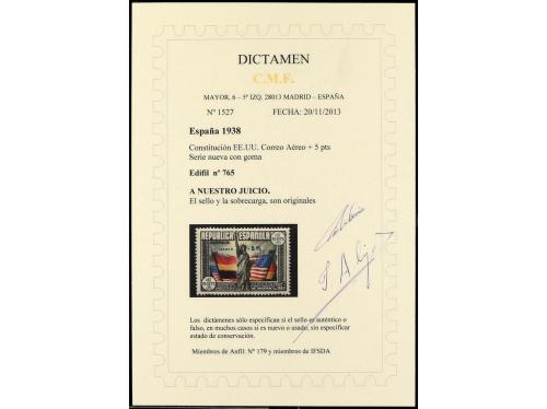 ** ESPAÑA. Ed. 765. Aéreo + 5 pts. multicolor. LUJO. Cat. 60