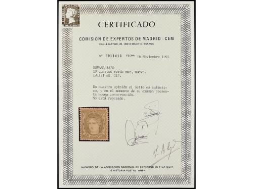 * ESPAÑA. Ed. 114. 19 cuartos verde. Muy bien centrado. Goma