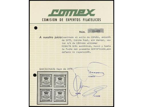 ** ESPAÑA. Ed. 115. 4 cuartos azul. LUJO. Cert. COMEX. Cat. 