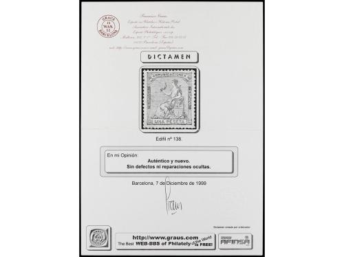 * ESPAÑA. Ed. 138. 1 peseta lila. PIEZA DE LUJO. 