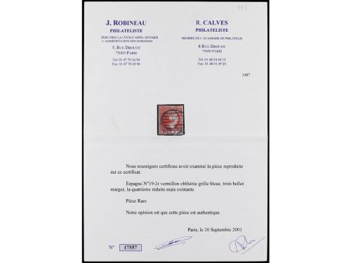 ° ESPAÑA. Ed. 19. 2 reales bermellón, márgenes completos y f