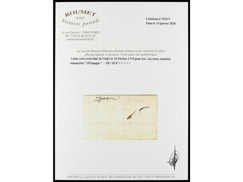 ✉ ESPAÑA: PREFILATELIA. 1714 (18 febrero). Sobrescrito de CÁ