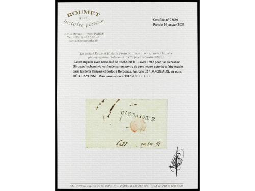✉ FRANCIA. 1807. Sobrescrito de ROCHEFORT a SAN SEBASTIÁN. E