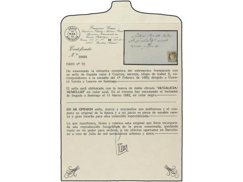 ✉ ESPAÑA. Ed. 52. 1862. MELLID a SANTIAGO. 4 cuartos amarill