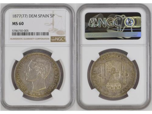 ALFONSO XII. 5 Pesetas. 1877 (*18-77). D.E.-M. NGC MS 60. An