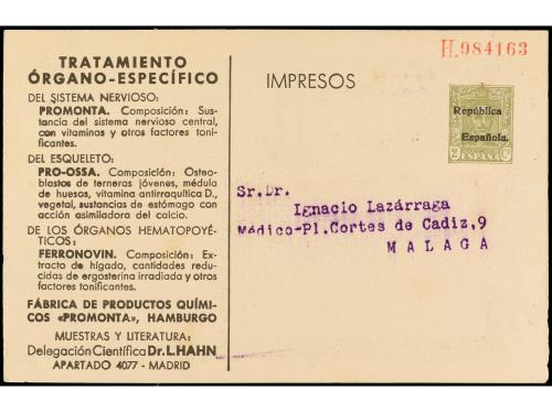 ✉ ESPAÑA ENTEROS POSTALES: DE INICIATIVA PRIVADA. 2 cts. oli