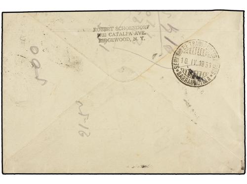 ✉ COLOMBIA. Sc. C56/57. 1931. ARMENIA a NEW YORK. 1 ctvo., 4