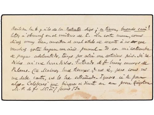 ✉ ESPAÑA. 1873. MEDINA SIDONIA a SEVILLA. Tarjeta Postal Pro