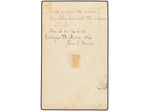 ✉ ESPAÑA. 1874. CARTAGENA a BARCELONA. Tarjeta Postal Precur